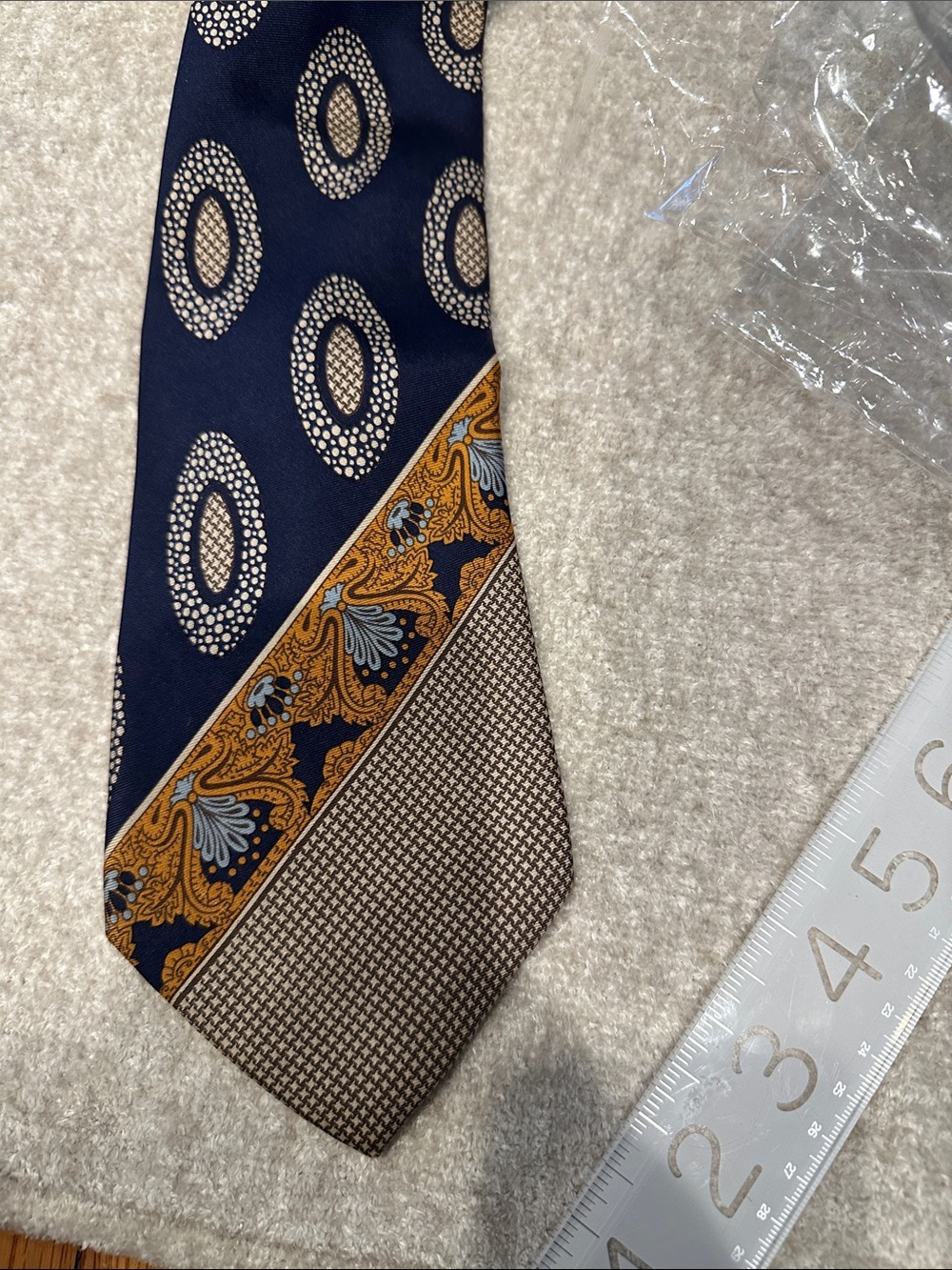Navy and Gold Patterned Men's Tie by
